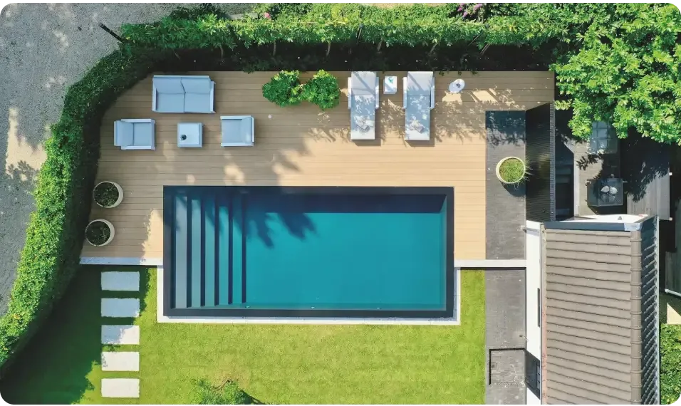 Pooltime Exclusive Infinity-basseng – turkisblått vann, svarte fliser